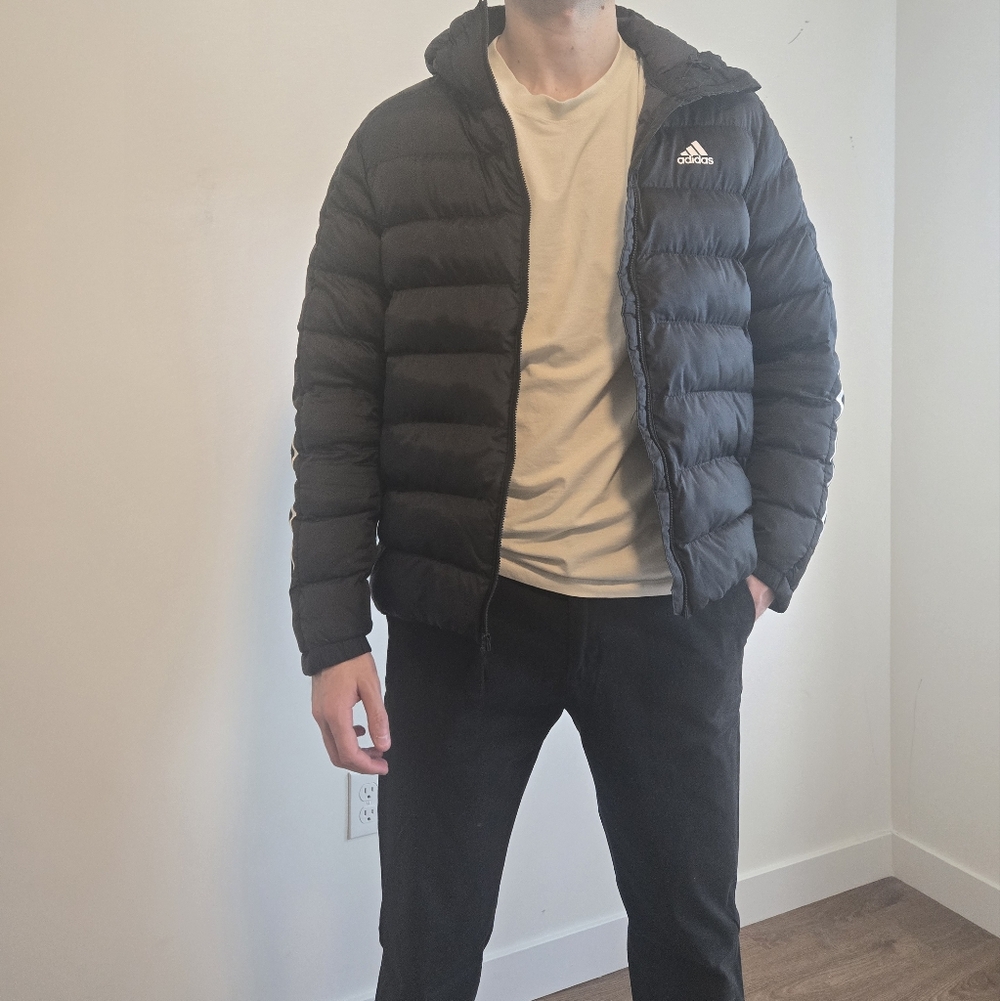 Adidas Black Quilted Hooded Puffer Jacket